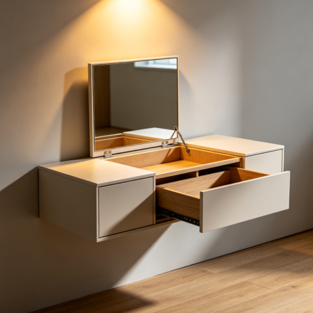 Wall-Mounted Floating Vanity with Hidden Mirror Storage